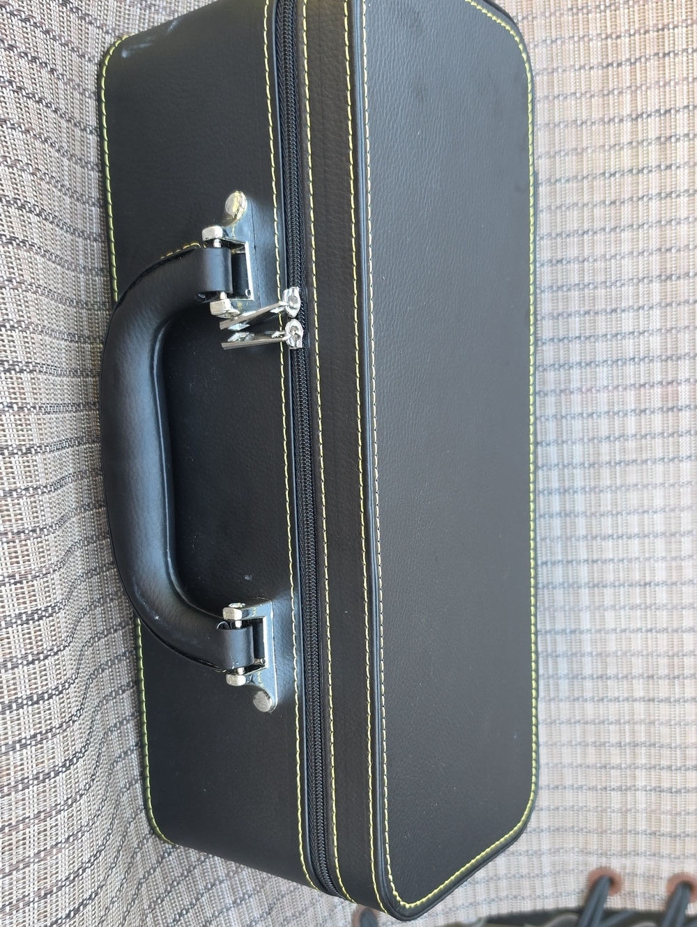 Black Leatherette Jewelry Carry Case with Yellow Stitching